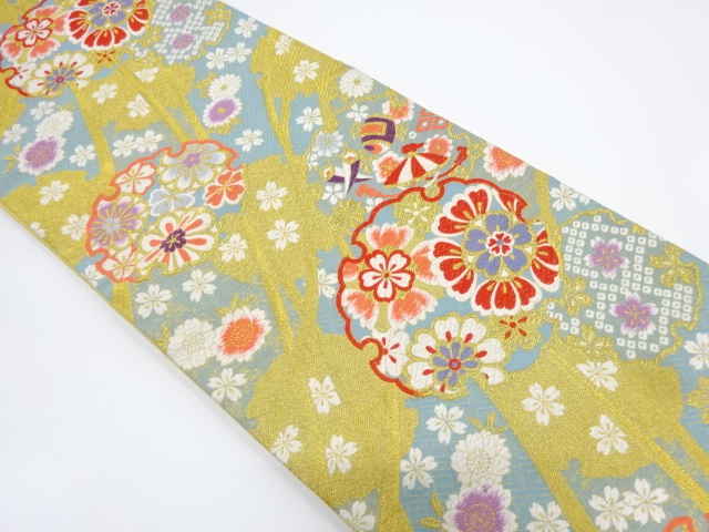 雪輪柄　袋帯　450 雪輪柄に松竹梅のキメ細かい刺繍の袋帯☆未使用品☆